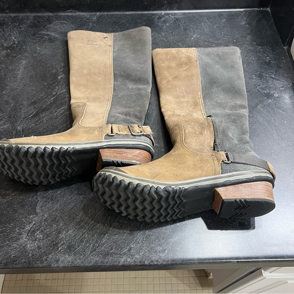 Sorel slimpack Tall Boots TanGrey two tone oiled leather waterproof Wm 9 - Picture 3 of 4